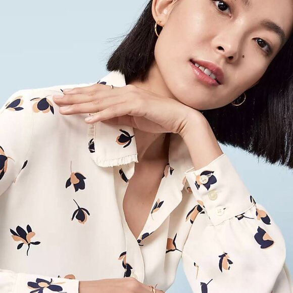 Ann Taylor Petite Floral Ruffle Collar Shirt - Picture 4 of 7